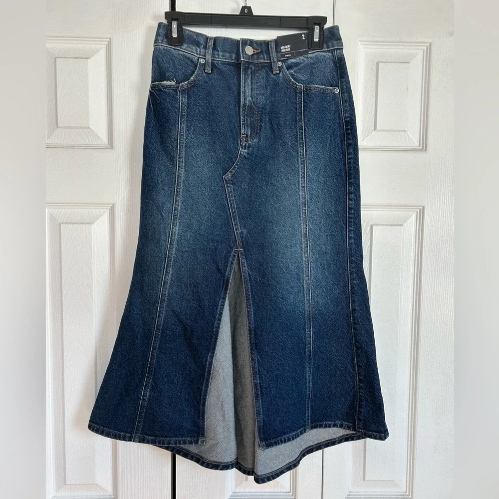 Express Denim Midi Skirt with Front Slit - Picture 3 of 7